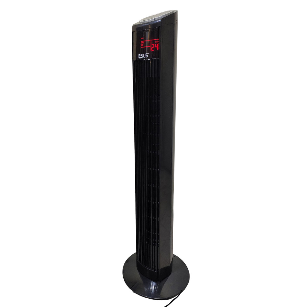 Ventilador Torre 70W Oscila Gira Silencioso Visor Led Controle Remoto 3 Velocidades Ajustavel Verao Calor Sol Dia Quente