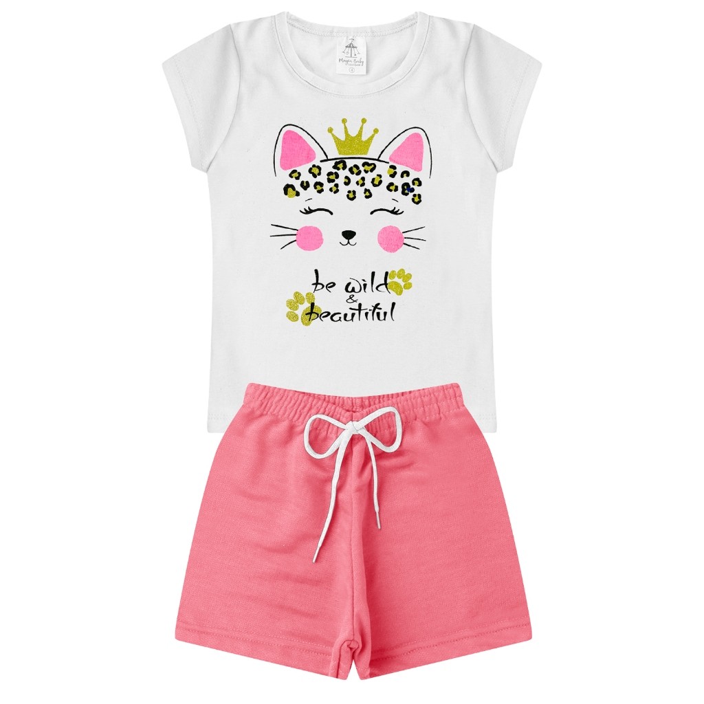 Conjunto Infantil Juvenil Feminino Menina - Duas Peças: Shorts + Camiseta - Tamanho 03 ao 14