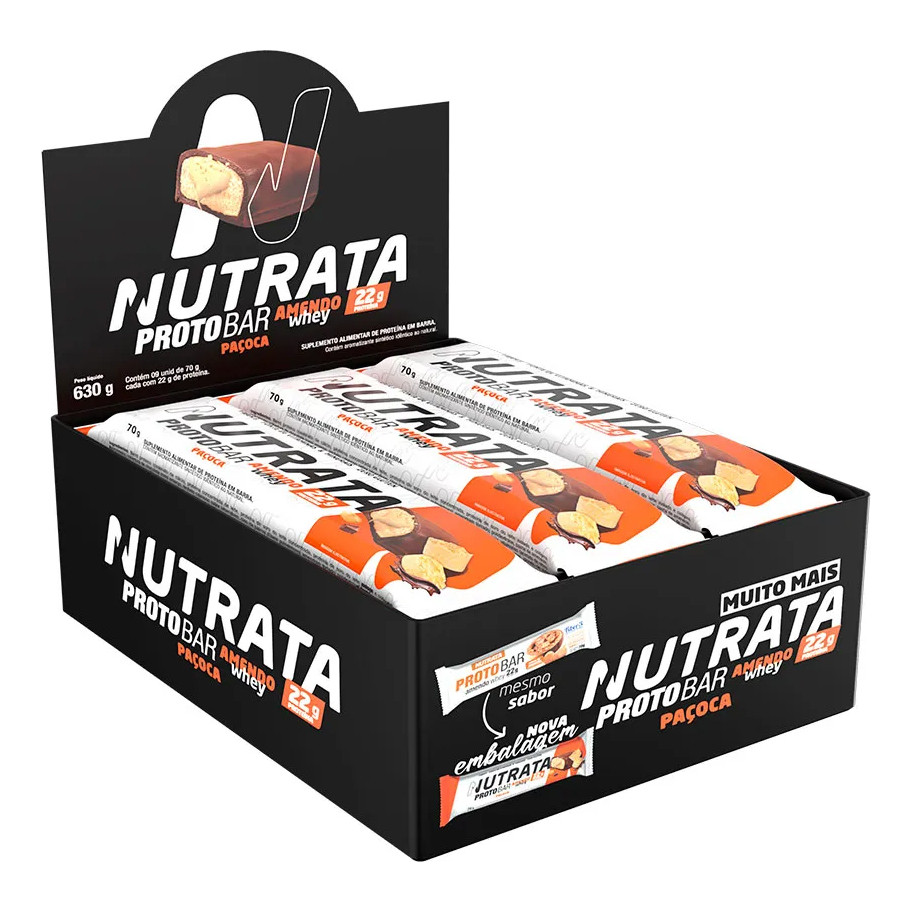 Barra de Proteína Protobar 9un De 70g Paçoca - Nutrata em Oferta na Shopee