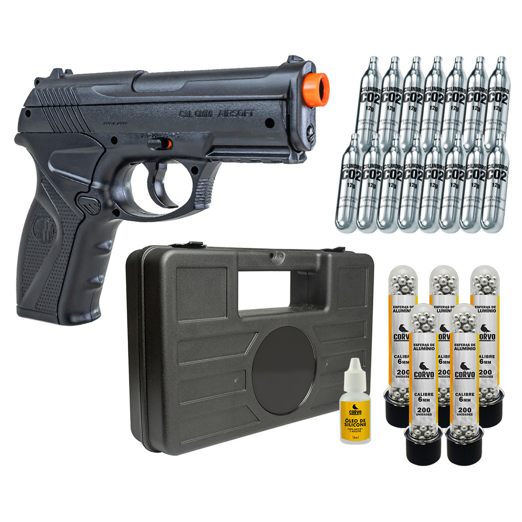 PISTOLA WINGUN AIRSOFT C11 de CO2 ESFERAS ALUMÍNIO + Maleta + 15 co2 + 05 Esferas 6mm + Óleo
