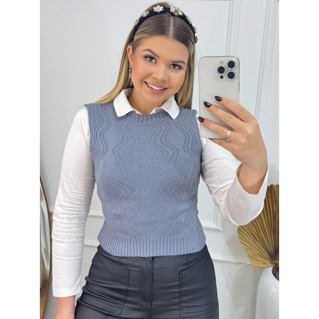 Colete Blusa Feminina Estilosa Cropped Tricot Modal AMÉLIA Trama Roupas Femininas Conforto Versátil em Oferta na Shopee