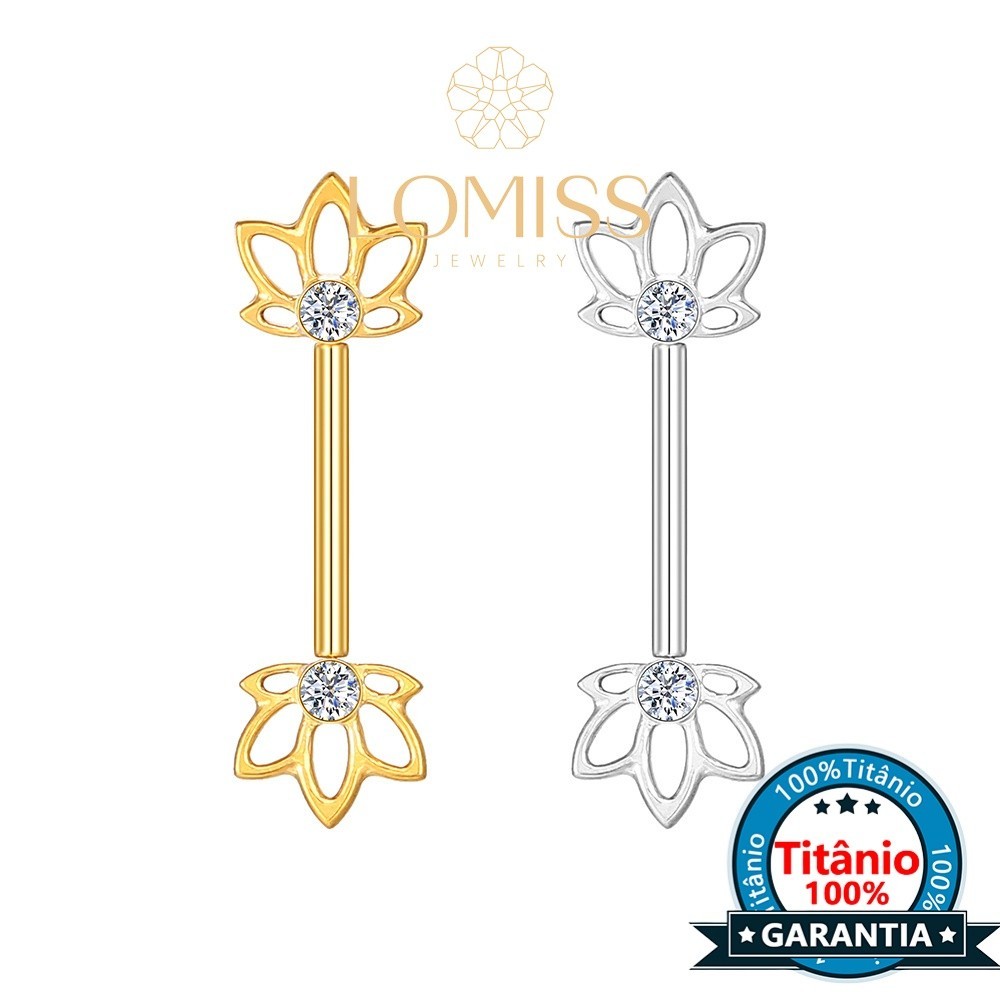 【Lomiss】Piercing Orelha Transversal Mamilo Titânio Push Pin Folhas Zircônia em Oferta na Shopee