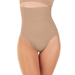 Calcinha Fio Dental Modeladora Alta Sem Costura Bege