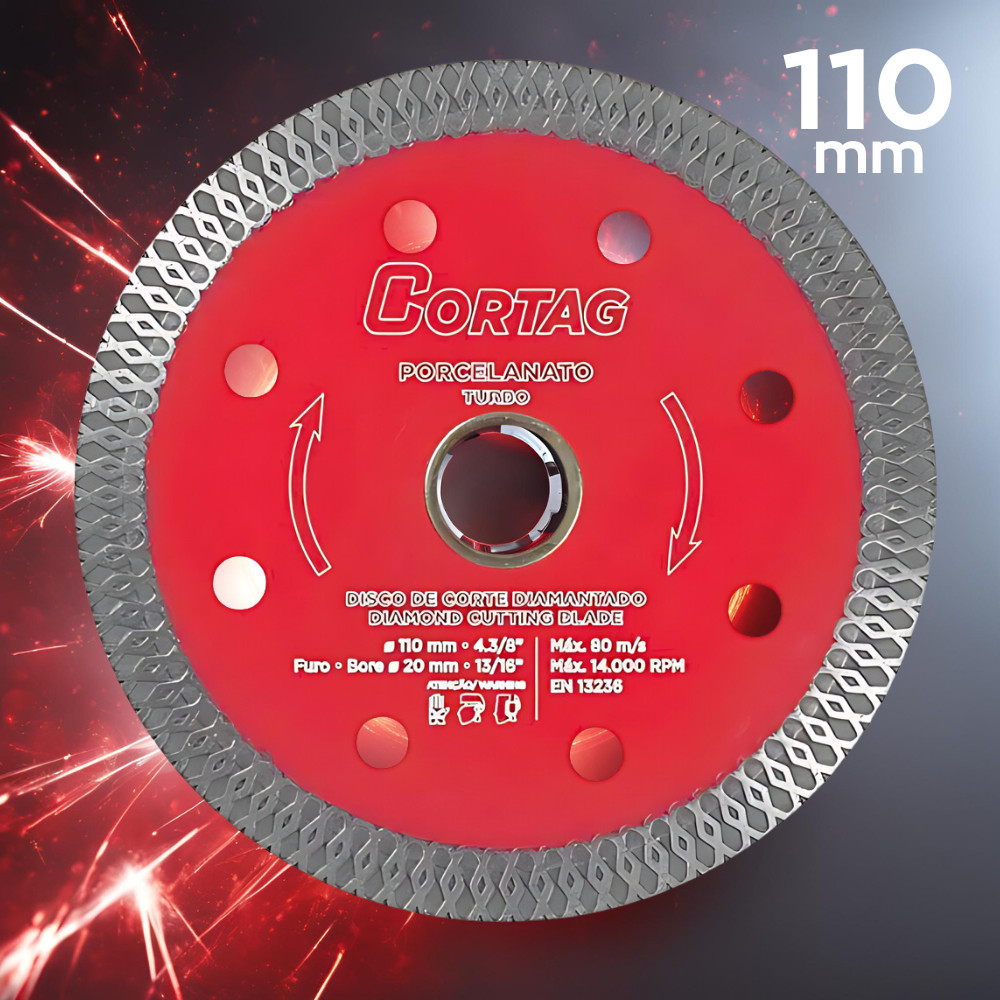 Disco De Corte Diamantado Para Porcelanato Turbo Best Quality 110mm Cortag Redução De Ruído Acabamento Fino Mármore