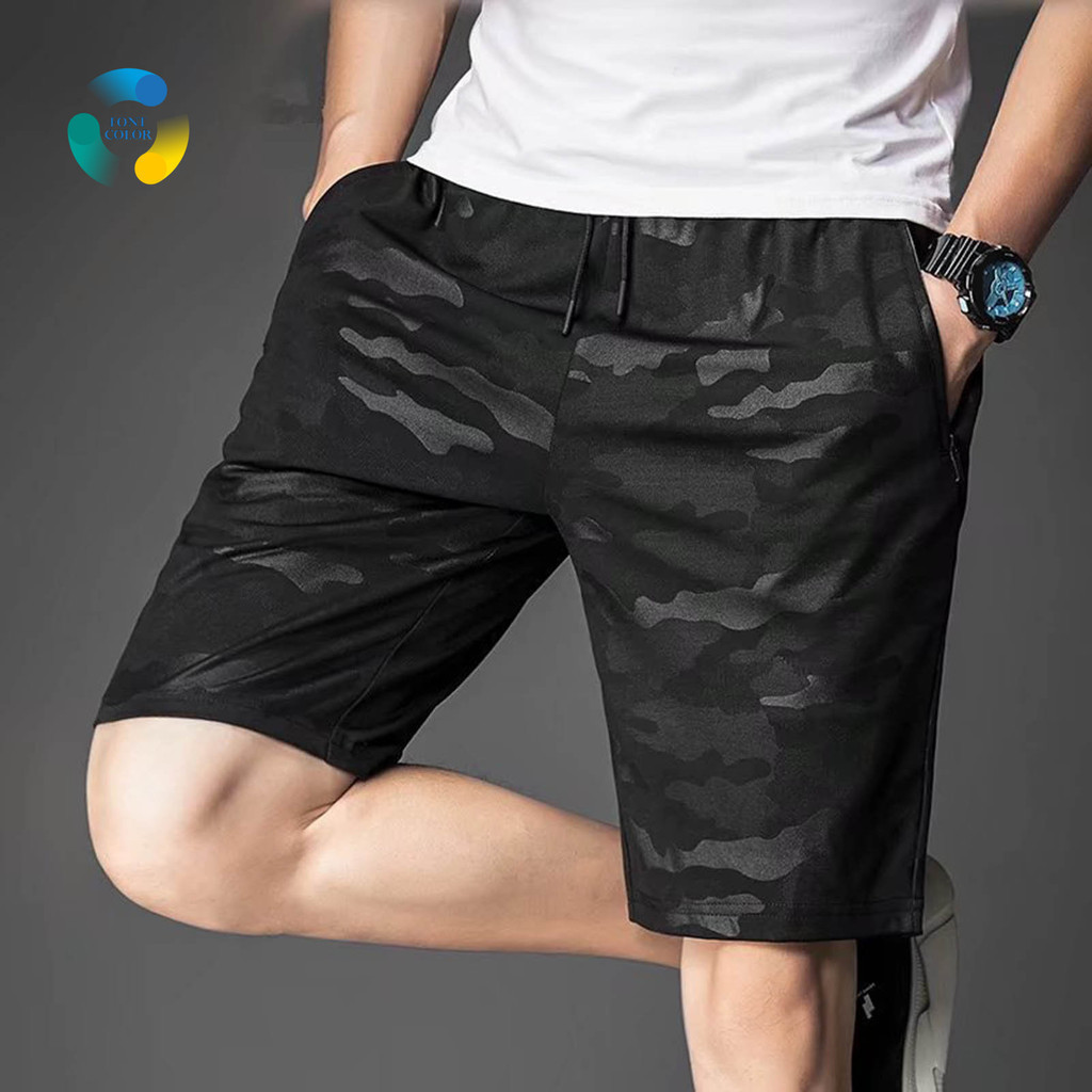 FOM-Mid Rise Elastic Waistband Drawstring Pockets Homens Calções De Verão Camuflagem Impressão Fitness em Oferta na Shopee