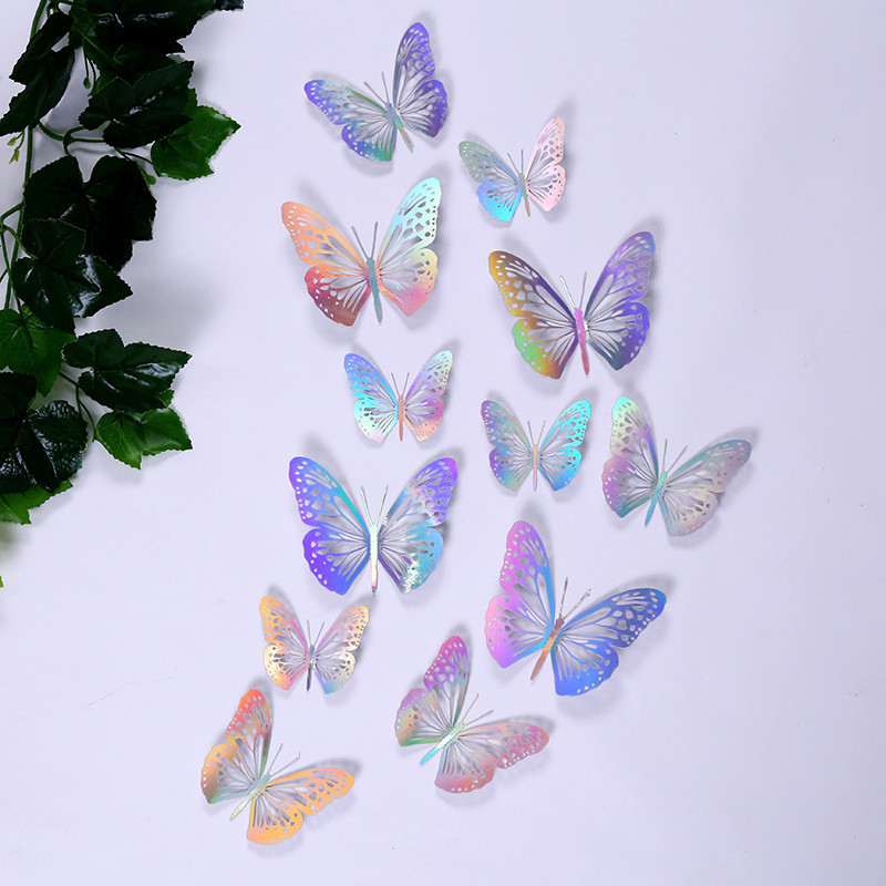 3d Adesivos Tridimensionais de Metal Colorido Textura Metálica Oca Butterfly Wall Stickers Home Wall Wedding Party Decoração Butterfly Papel Oco Butterfly