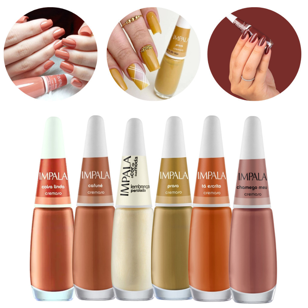 Kit 6 Esmaltes Impala Tons Terrosos Terracota Cor Da Sua Moda Coleção Manicure Pedicure