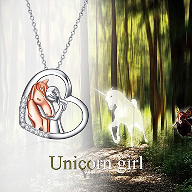 Yisam Korean Fashion Heart Zircon Girls Horses Pendant Necklaces For Women Animal Jewelry Lovely Aniversário De