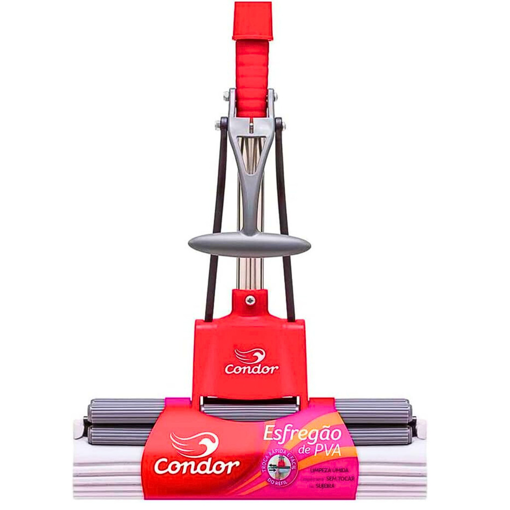 Rodo Mágico Condor Mop PVA Limpa e Seca Vermelho Autolimpante Absorvente Com Cabo em Oferta na Shopee