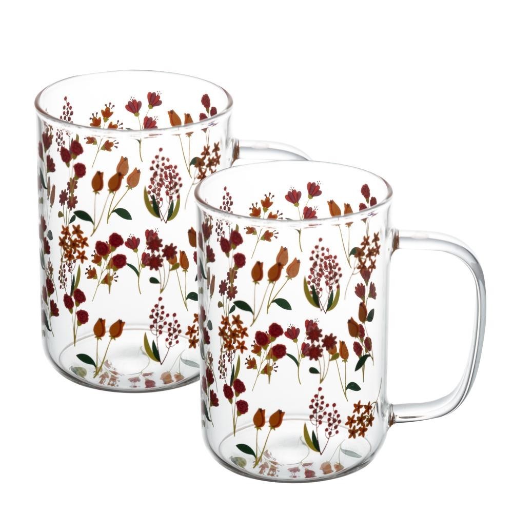 2 Canecas Wolff Flores de Vidro Borossilicato 280ml - Home & Living