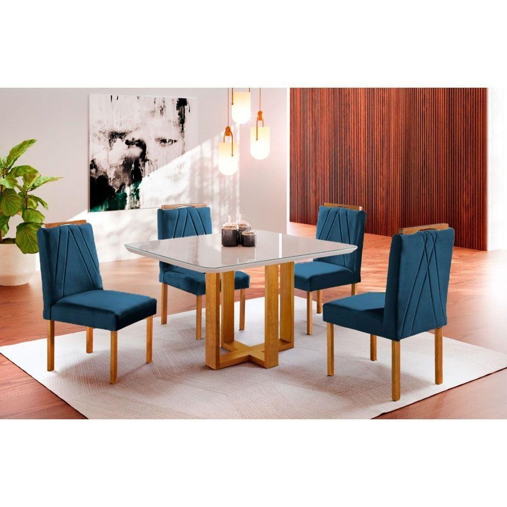 Conjunto Sala De Jantar 4 Lugares Mesa Lisy E Cadeiras Móveis Mix Off White/Azul Turquesa Escuro em Oferta na Shopee