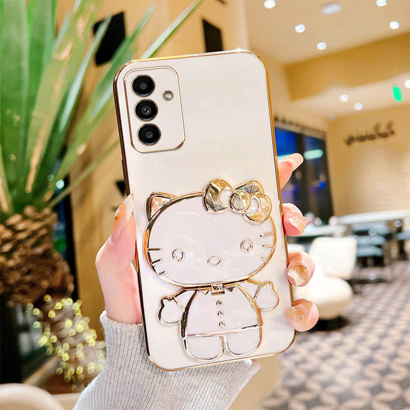 Capa Para Samsung Galaxy A55 A35 A25 A54 A34 A16 5G A15 A14 A13 4G 5G A24 A04S 4G Fofo 3D Gatinho Gato Espelho Suporte Silicone Anti-Queda Protetora em Oferta na Shopee