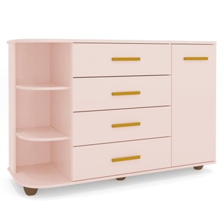 Cômoda Infantil com Cantoneira e 4 Gavetas 100% MDF New Lorena Rosê - Phoenix em Oferta na Shopee