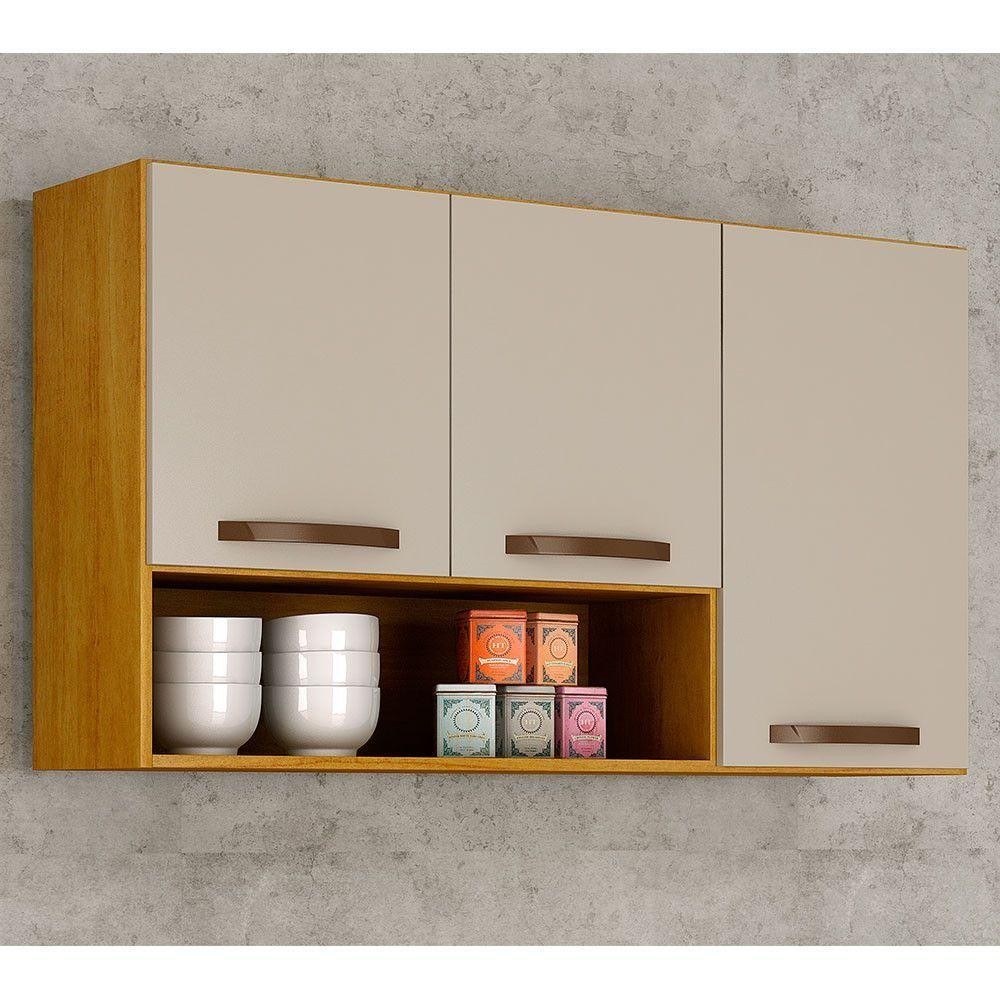 Armário Aéreo Cozinha 3 Portas Maísa Cinamomo-off White em Oferta na Shopee