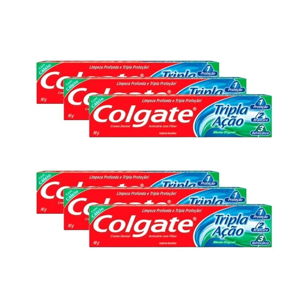 Kit Creme Dental Colgate Tripla Ação Menta 90g c/6un em Oferta na Shopee