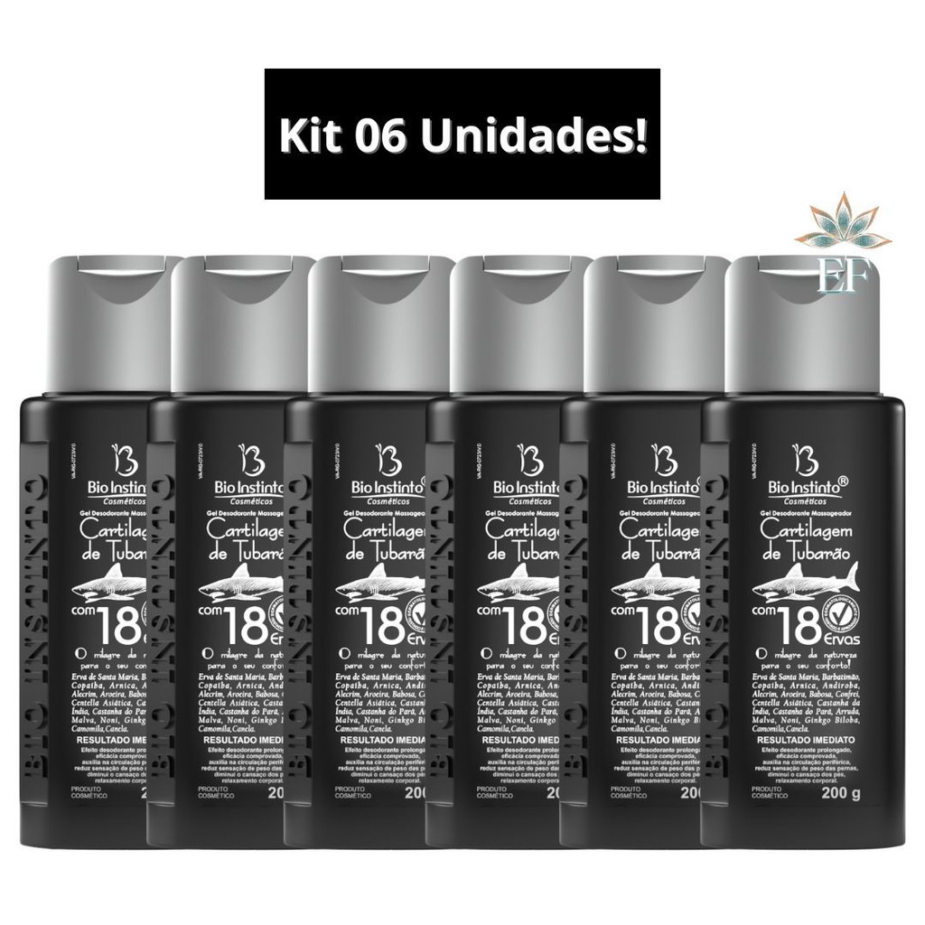 Kit 6 Unidades Gel Cartilagem de Tubarão com 18 Ervas 200g Bio Instinto em Oferta na Shopee