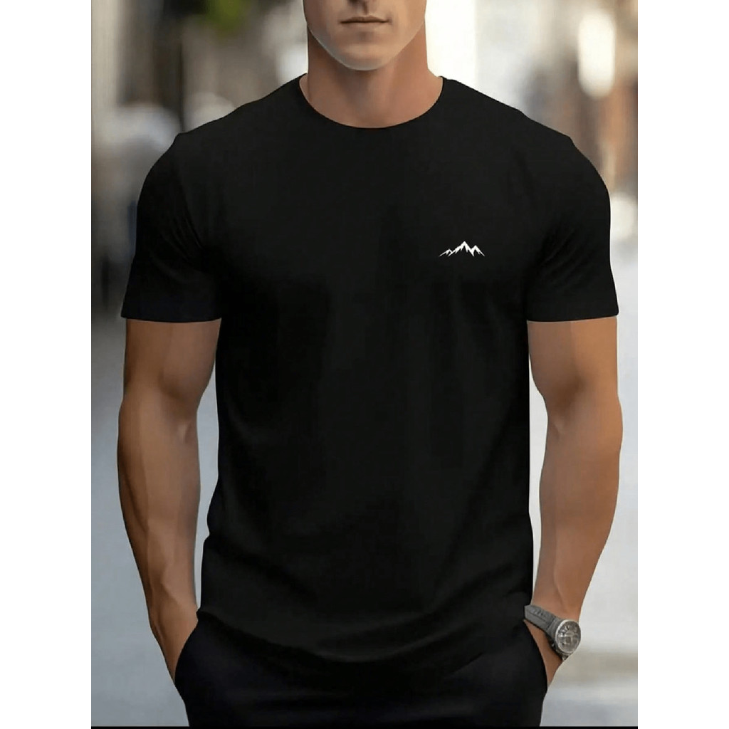 CAMISETA Masculina Estampa MONTANHA Estilo Regular Manga Curta Estampada Malha 30.1 Algodão Verão