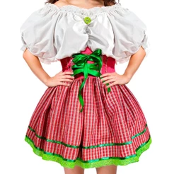 Vestido Festa Junina Infantil Xadrez pra Menina de Luxo Rodado Acinturado 3 a 12 anos Verde Neon PP 3 - 4