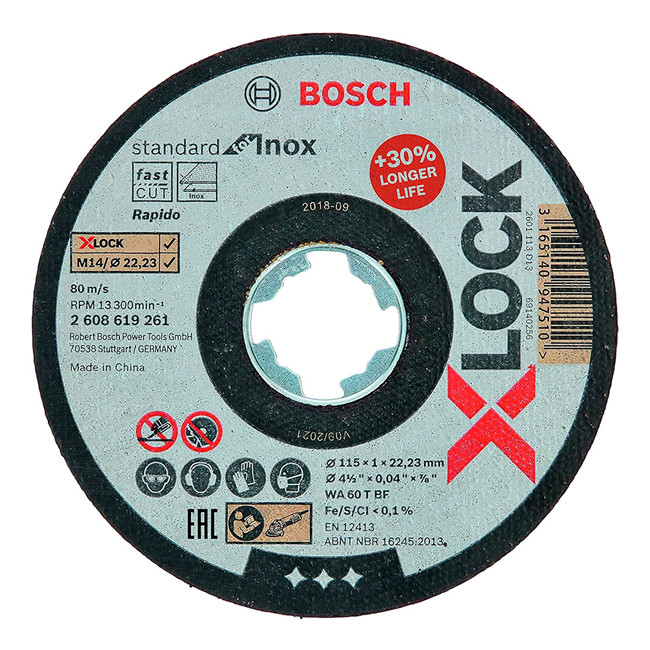 Disco de Corte 4.1/2" para Aço Carbono e Inox 115 x 1 x 22,23mm X-Lock Bosch 2608619261