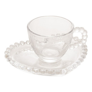Xícaras para Café Jogo 4 85ml Cristal com Pires Coração Pearl Wolff
