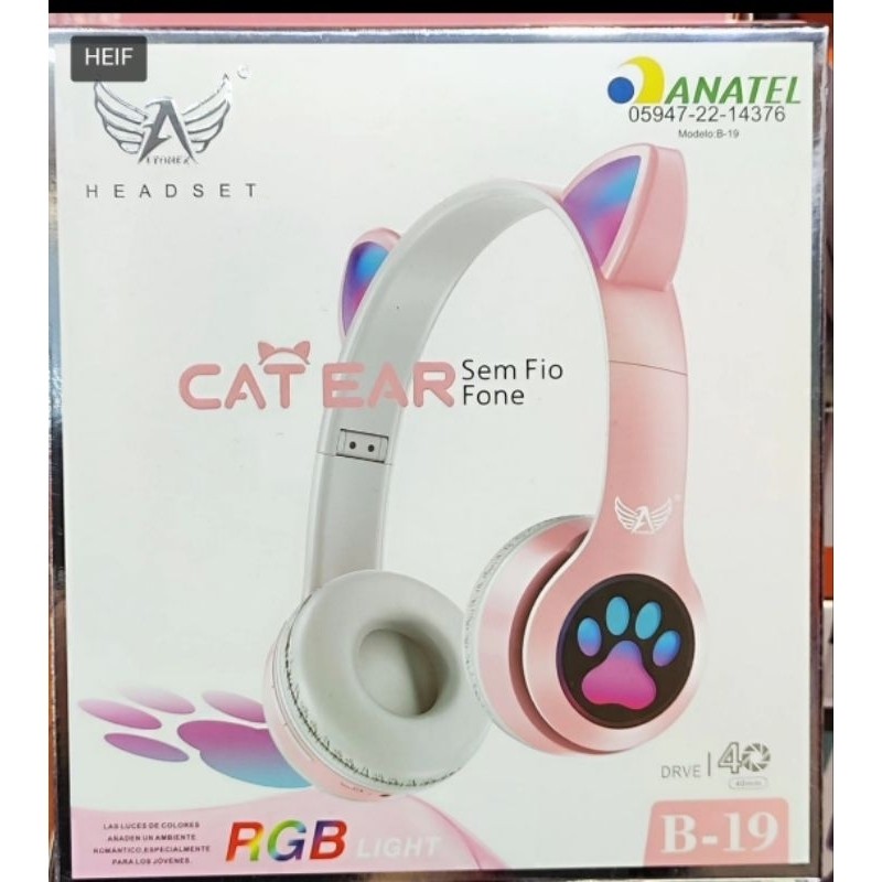 Fone Bluetooth de gatinho comled B-B-19