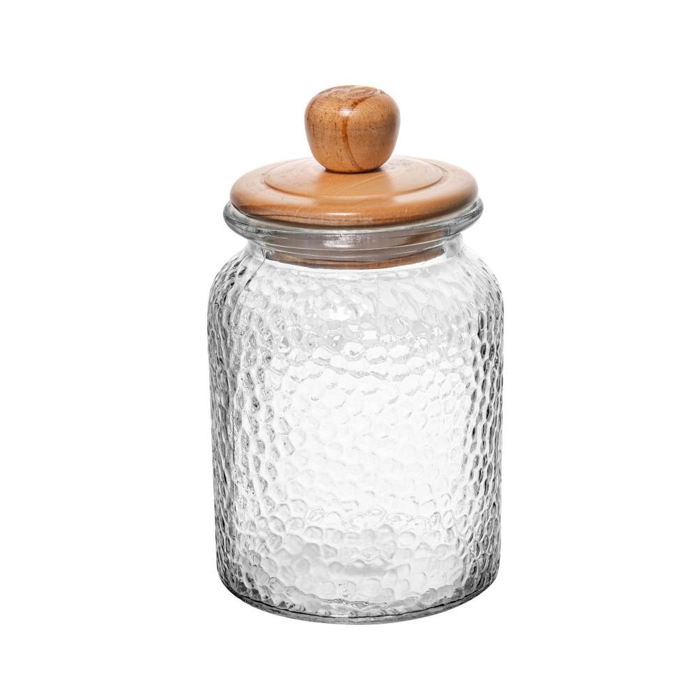 Porta Mantimento de Vidro Martelado com Tampa de Bambu 1L em Oferta na Shopee