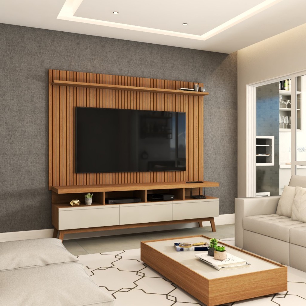 Rack com Painel para TV Até 72 Polegadas Ripado Urban 3 Gavetas Off White/Freijó - Pm em Oferta na Shopee