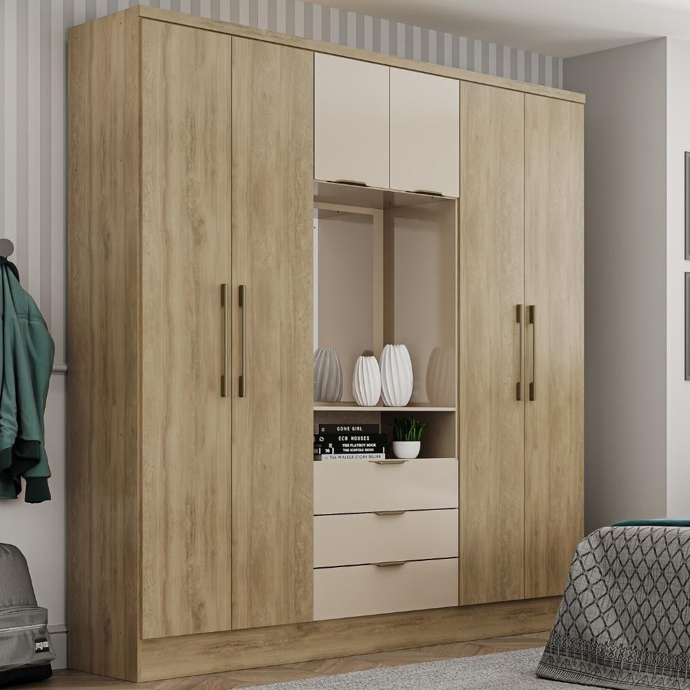 Guarda Roupa Casal 6 Portas Aspen Carraro Noce Off White em Oferta na Shopee