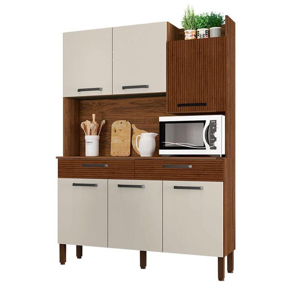 Kit Cozinha Modena 6 Portas Nogueira Off White Ripado - Kits Paraná em Oferta na Shopee