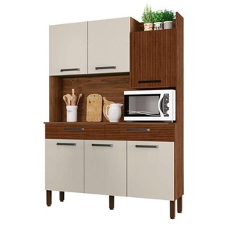 Kit Cozinha Modena 6 Portas Nogueira Off White Ripado - Kits Paraná em Oferta na Shopee