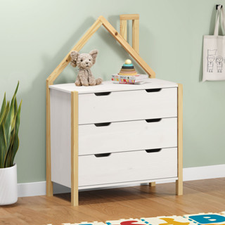 Cômoda Montessori Infantil Madeira 3 Gavetas Elano Branco Natural em Oferta na Shopee