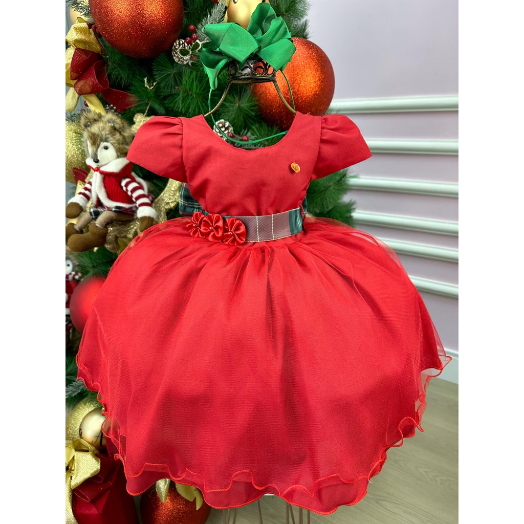 Vestido Banana Club Vermelho Natalino Laço Xadrez Natal Infantil Juvenil Festa Casual Menina Dia a Dia Feminino Verão Elegante Aniversário Confortável Delicado Fofo Rodado Moderno Princesa Luxo Sofisticado