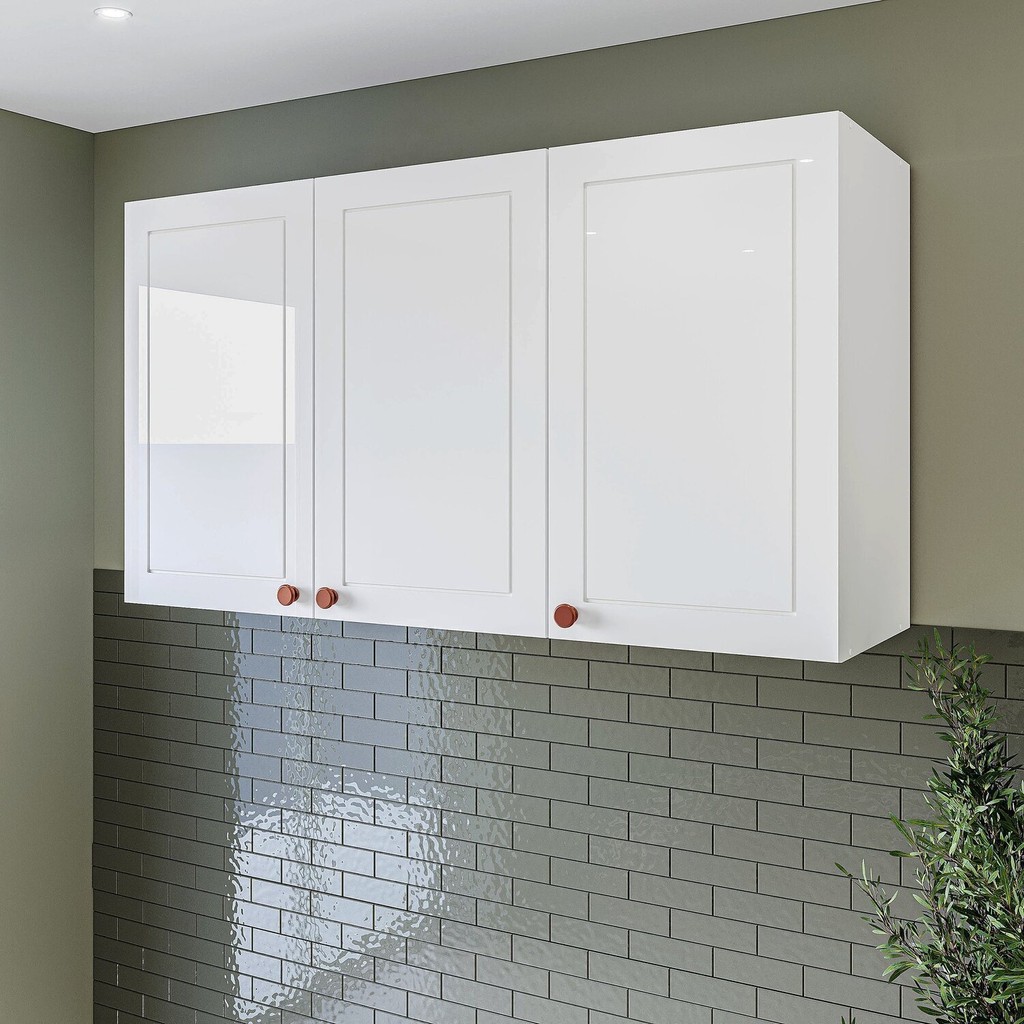 Armário Aéreo 3 Portas 120 Cm Pérola Yescasa Branco em Oferta na Shopee