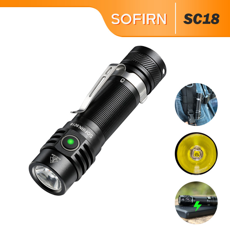 Sofirn SC18 USB Tipo C Lanterna Recarregável , Luz Super Brilhante Para Emergência , LED De Alta Potência 20W SST-40 , Saída Máxima De 1800 Lúmens