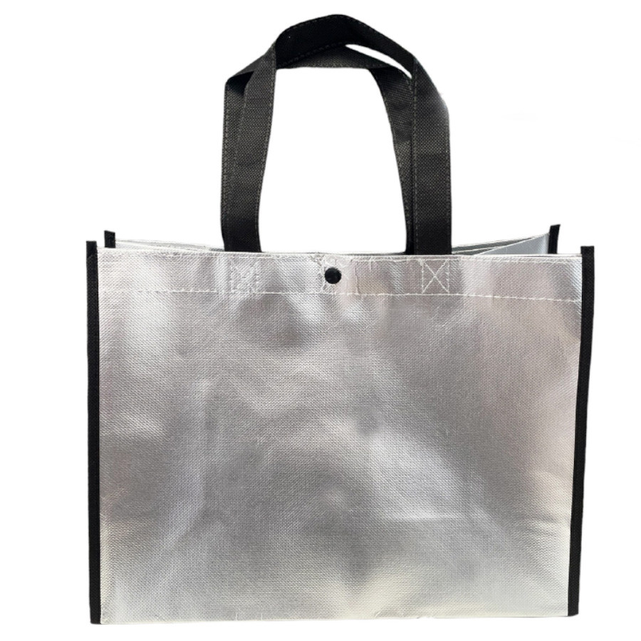 Sacola de Poliester Premium Metalizada com Botão - Prata - 39x35x15cm - 1 unidade - Rizzo em Oferta na Shopee