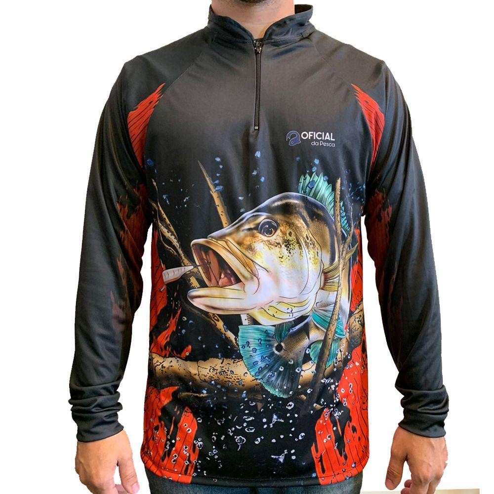 Camisa de Proteção Solar UV Tucunaré Isca Branca - Oficial da Pesca