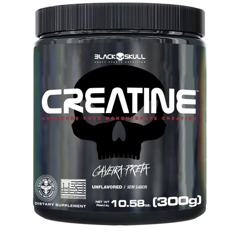 Creatina Monohidratada Pura Pote 300g  Black Skull Sem Sabor