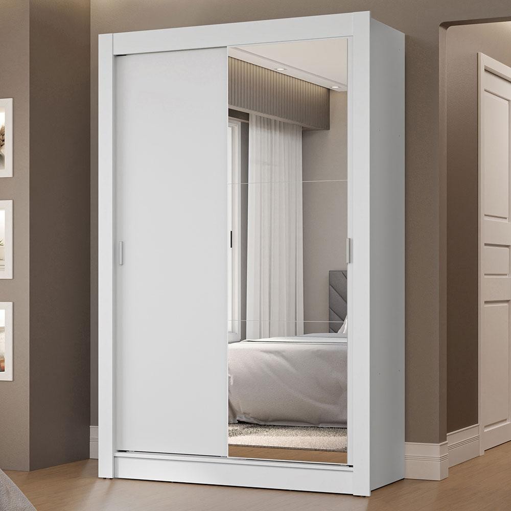Guarda-Roupa Solteiro 2 Portas de Correr com Espelho 2 Gavetas Branco Vivare Madesa - Home & Living