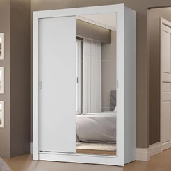 Guarda-Roupa Solteiro 2 Portas de Correr com Espelho 2 Gavetas Branco Vivare Madesa