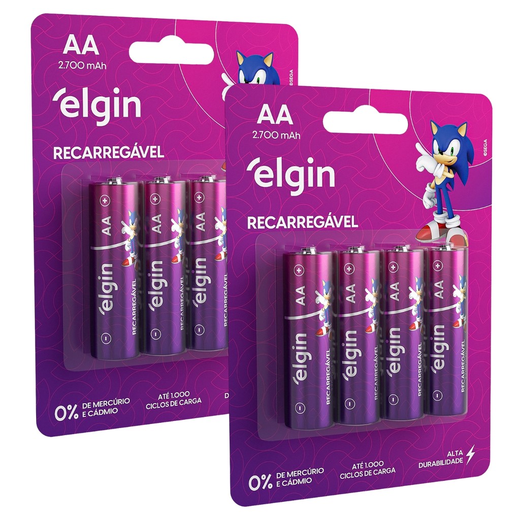 Kit 2 Blister 4 Pilha Recarregável Aa Pequena 2700mah Elgin em Oferta na Shopee