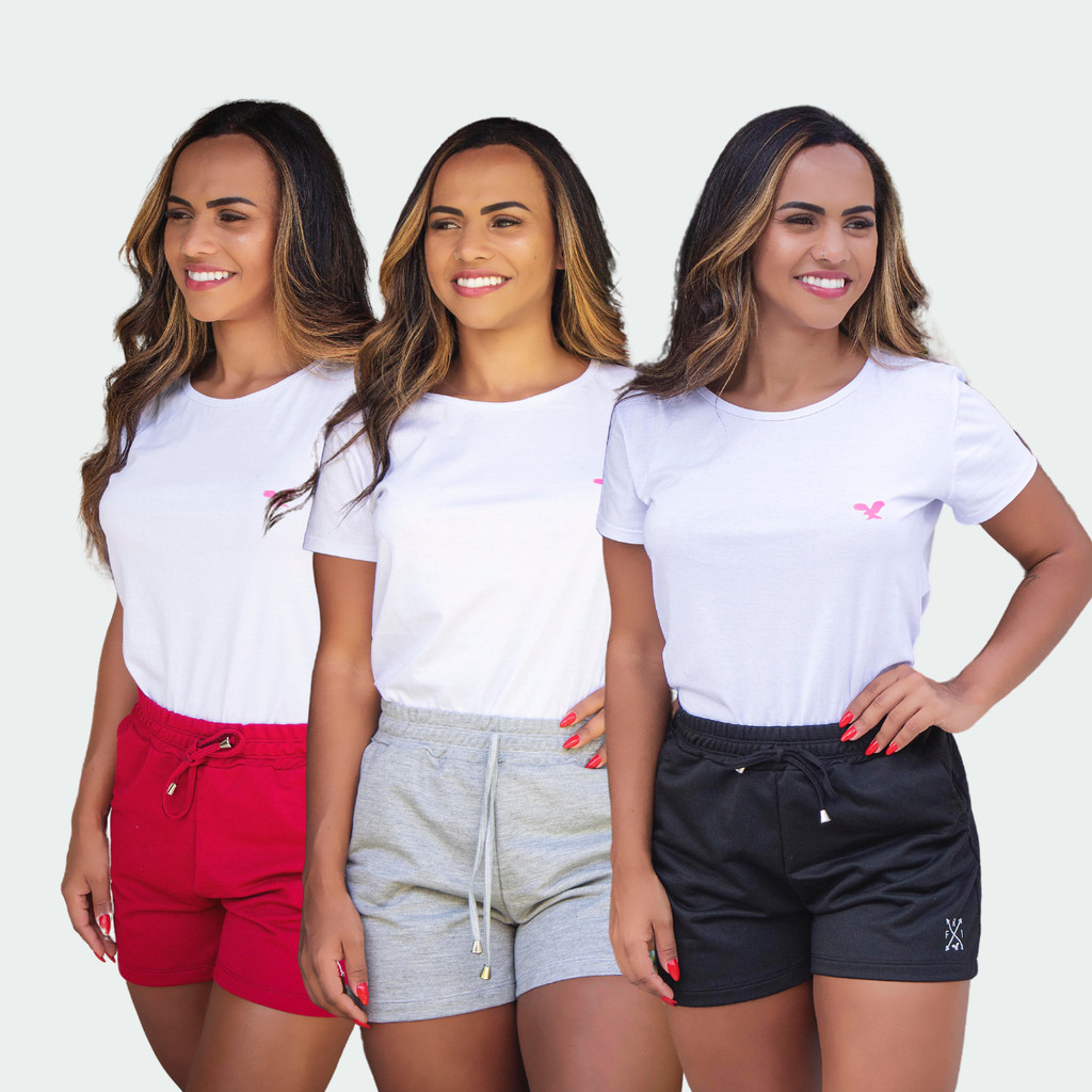 Kit 3 Shorts Feminino Moletom Bermuda Shortinhos Diversas Cores em Oferta na Shopee