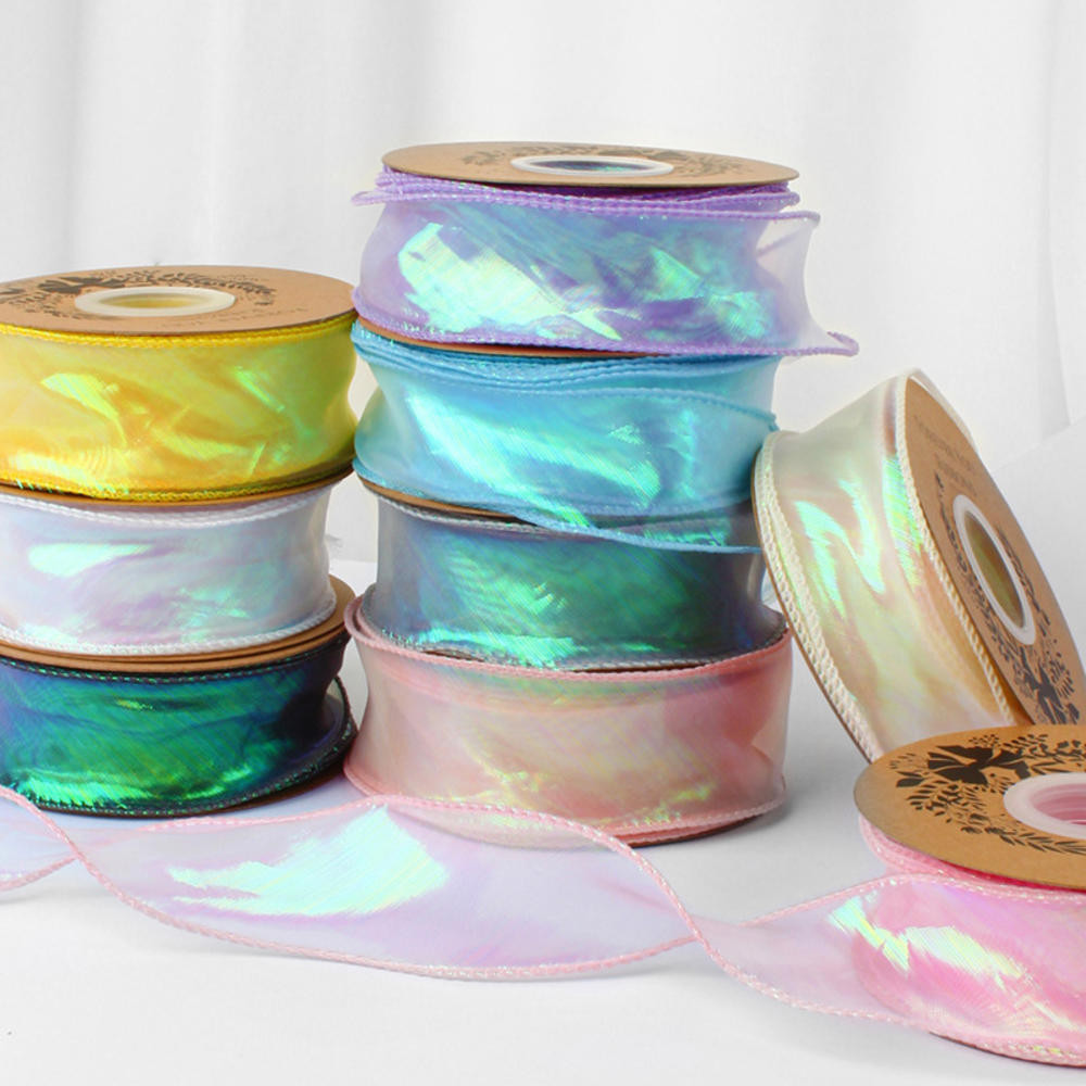 1 Rolo De Fita De Organza , Chiffon Com Fio Iridescente De 10 Jardas Para Embrulho De Presente Arco Faça Você Mesmo Buquê Artesanal Guirlanda Cozimento Chá De Bebê Festas De Casamento Decoração De Árvore De Natal Dos Namorados