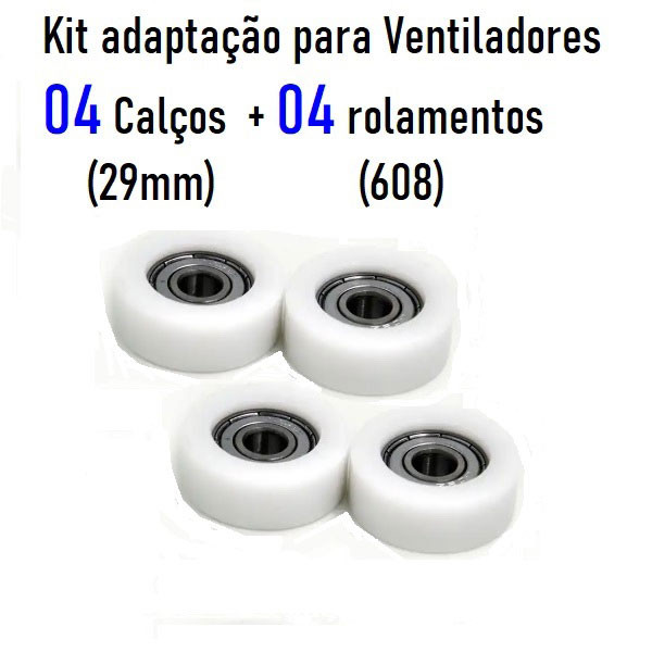 KIT com  04 ROLAMENTOS 608 +  04 CALÇOS para rolamentos 608