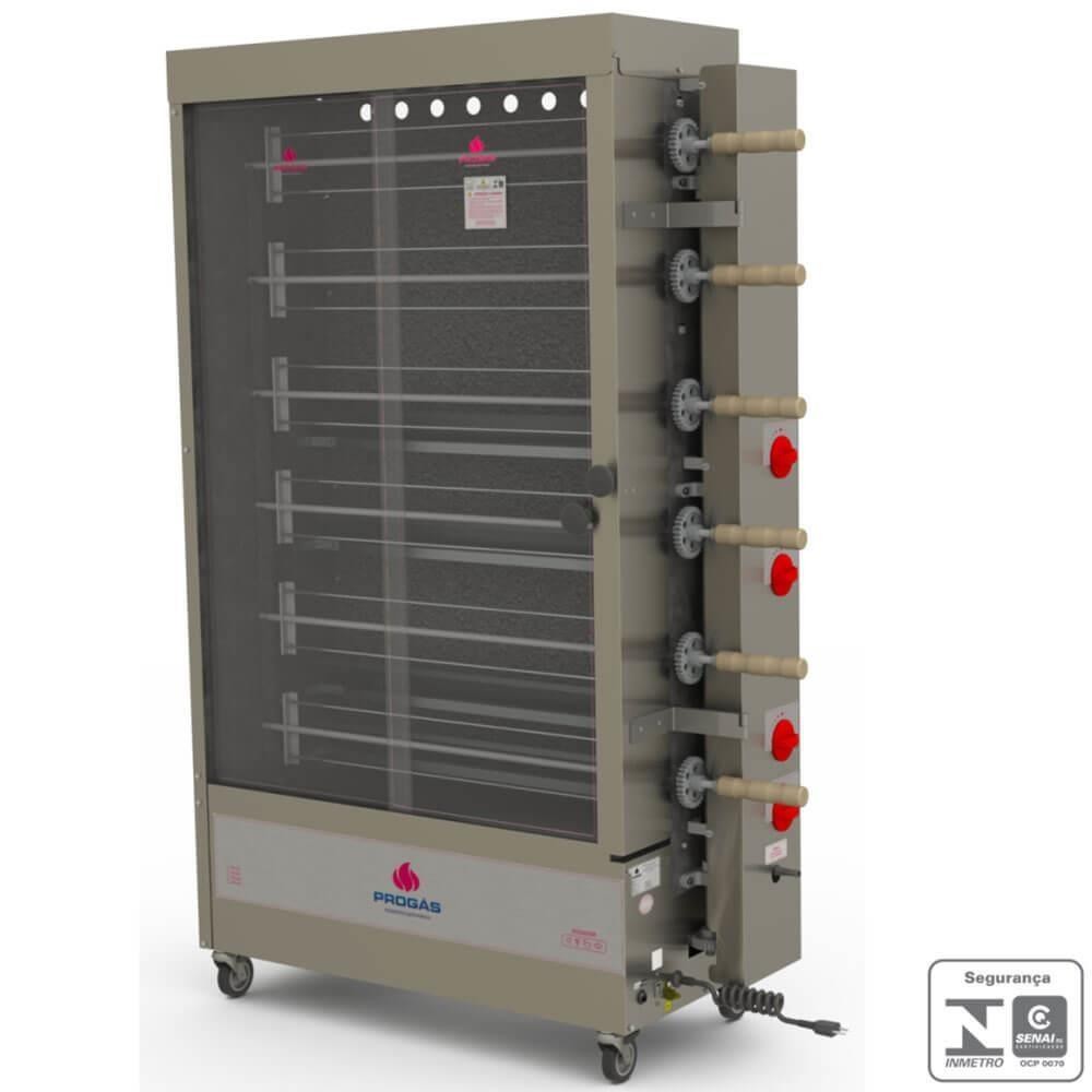 Imagem Forno Assador Rotativo Tubular a Gás Progás PR-634 Com 6 Espetos Para 30 Frangos Bivolt P25420