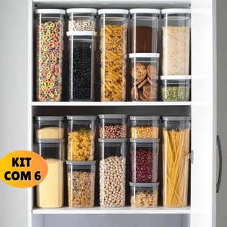 Kit Pote Hermético Quadrado Para Alimentos Dispensa Acrílico Resistente