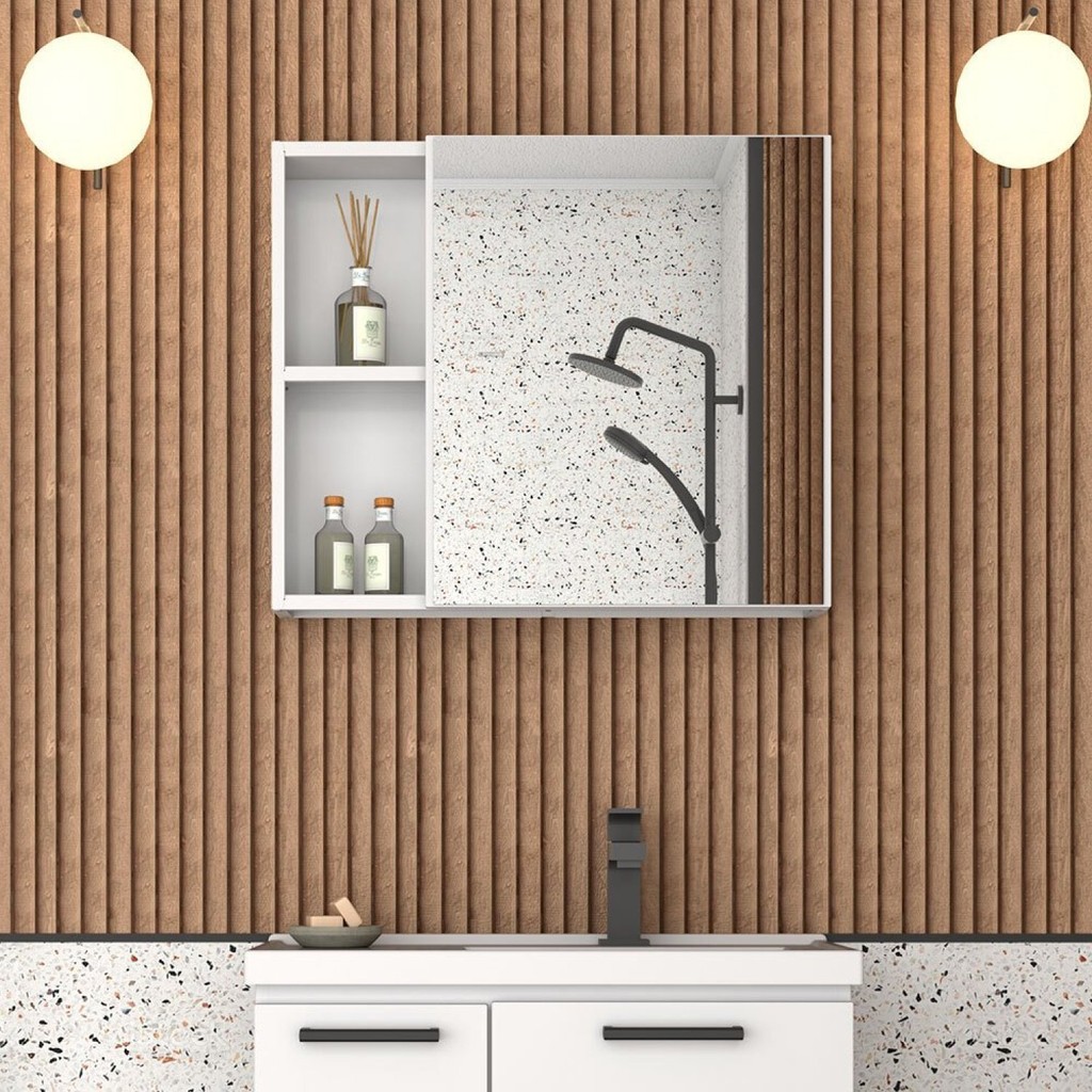 Espelheira para banheiro com Armário em Aço Ameixa  Branco em Oferta na Shopee