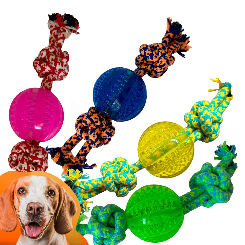 Brinquedo Mordedor Bola Reforçada com Corda para Cachorro