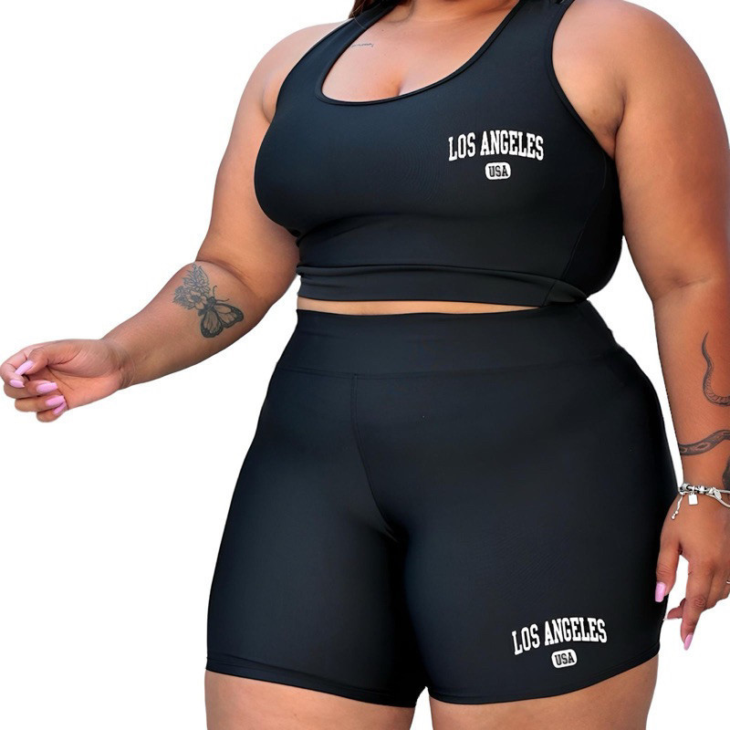 Conjunto Top e Short Academia Plus size em Oferta na Shopee