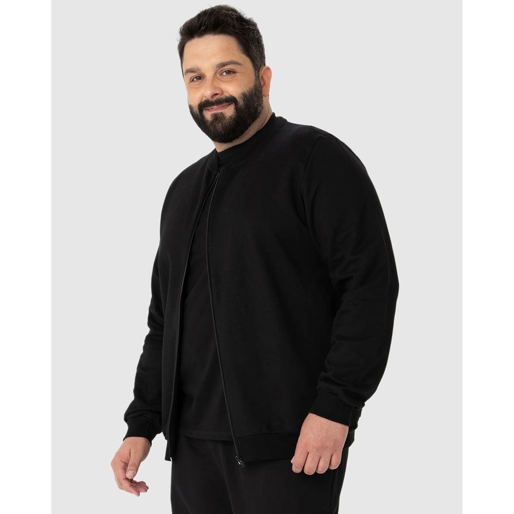 Jaqueta Básica Masculina Plus Size Com Zíper Em Moletom Flanelado