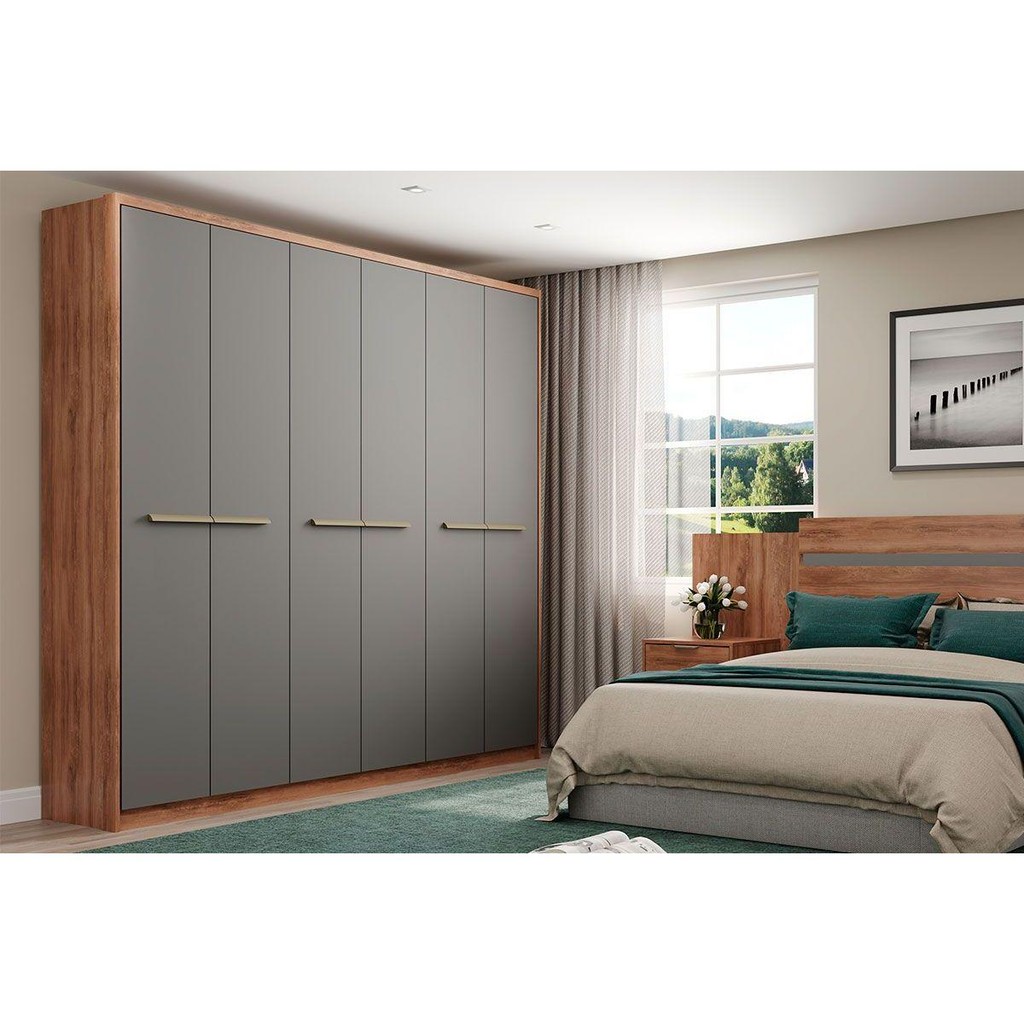 Guarda Roupa Casal 6 Portas e 3 Gavetas Belmont 1154 Freijo c/ Cinza Titanio - Carraro